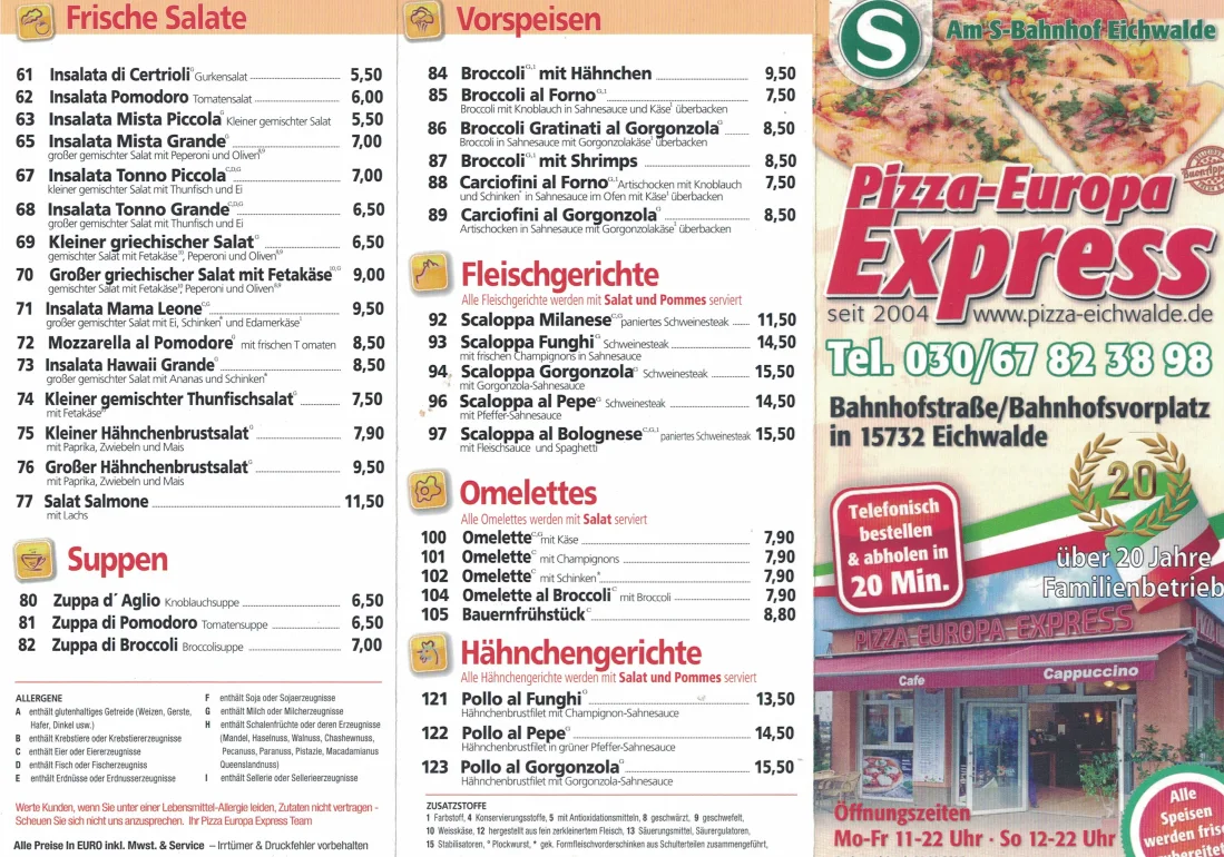 Pizza-Europa Express Eichwalde – Speisekarte in Eichwalde, Brandenburg
