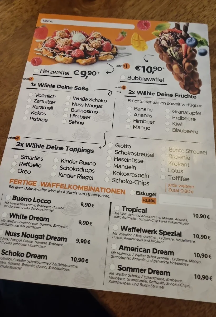Waffelwerk – Speisekarte in Karlsruhe, Baden-Württemberg