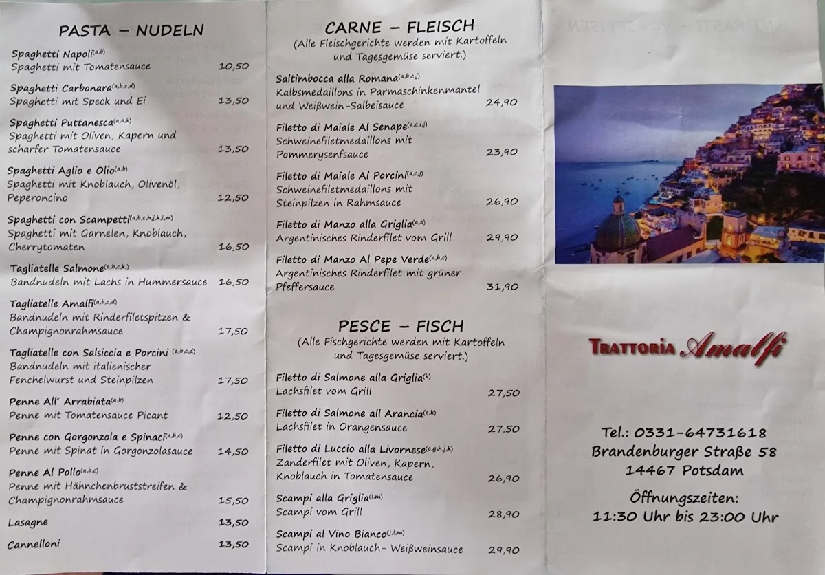 Trattoria Amalfi – Speisekarte in Potsdam, Brandenburg