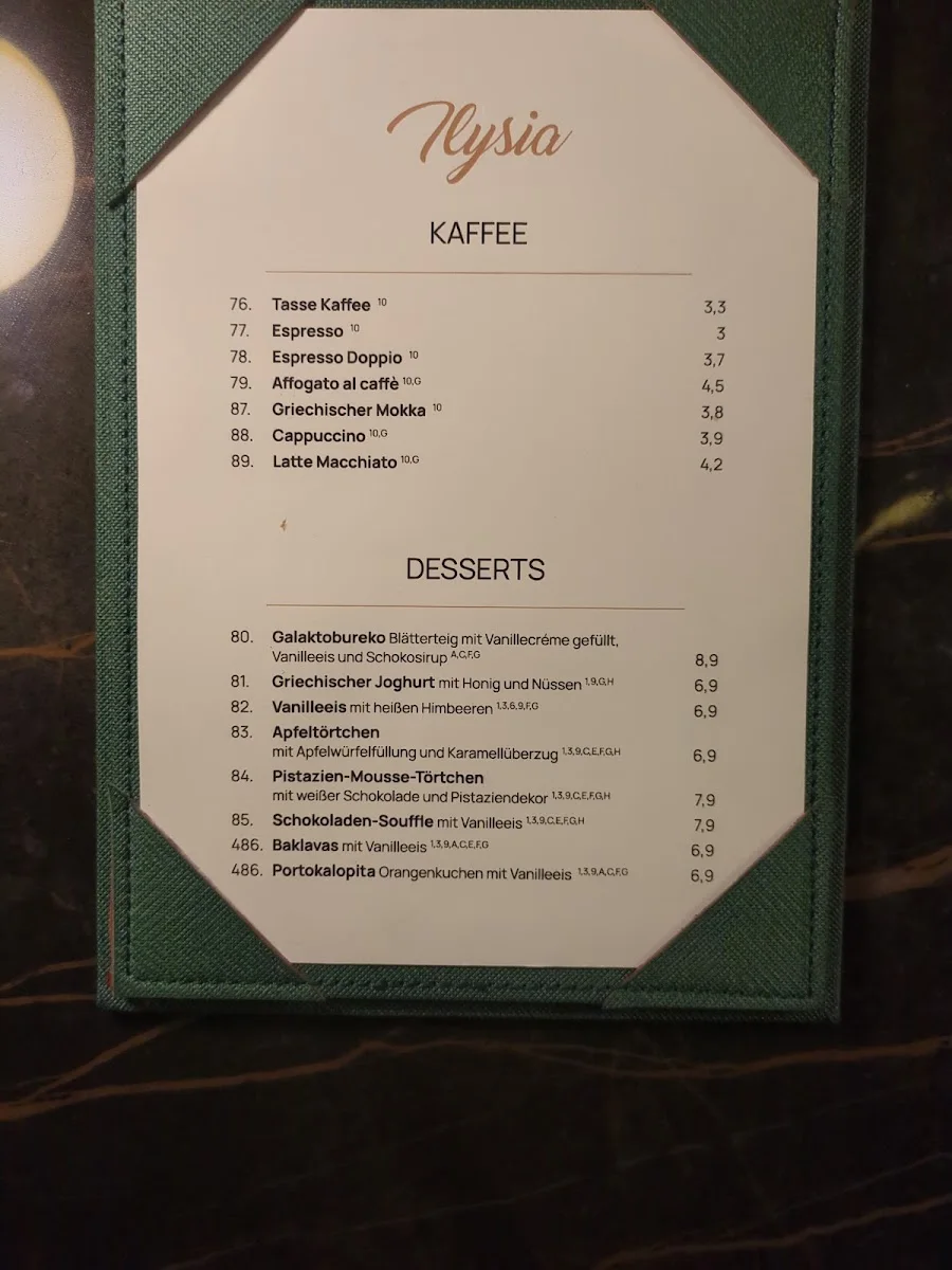 Restaurant Ilysia am Bubenbad – Speisekarte in Stuttgart, Baden-Württemberg