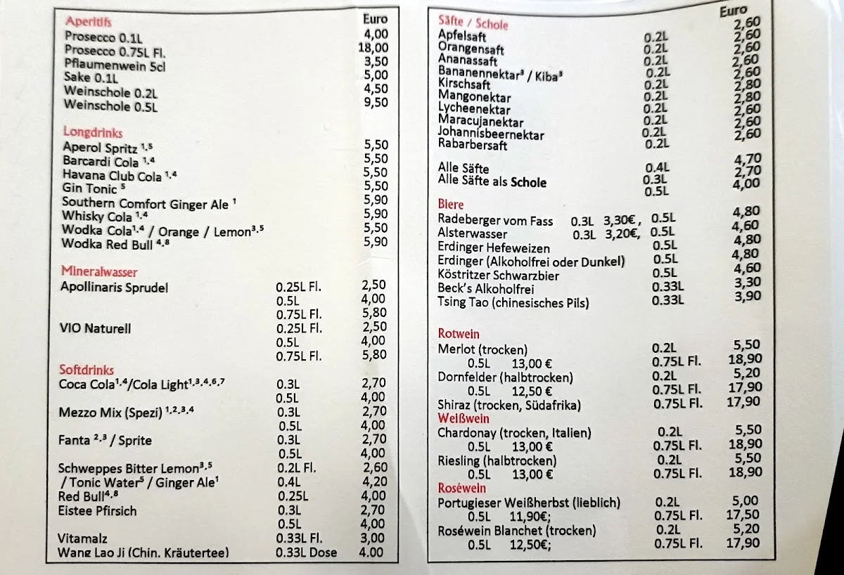 Restaurant Konfuzius – Speisekarte in Hamburg
