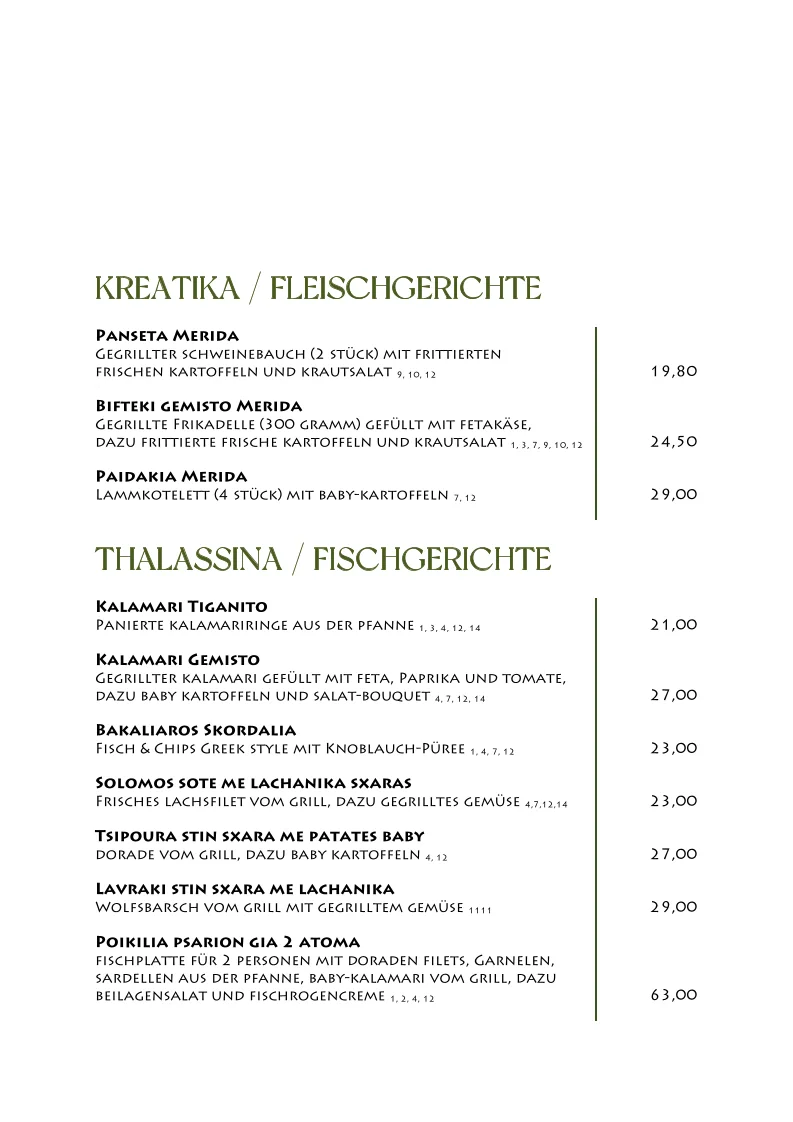 Taverna - Feine Griechische Küche – Speisekarte in Stuttgart, Baden-Württemberg