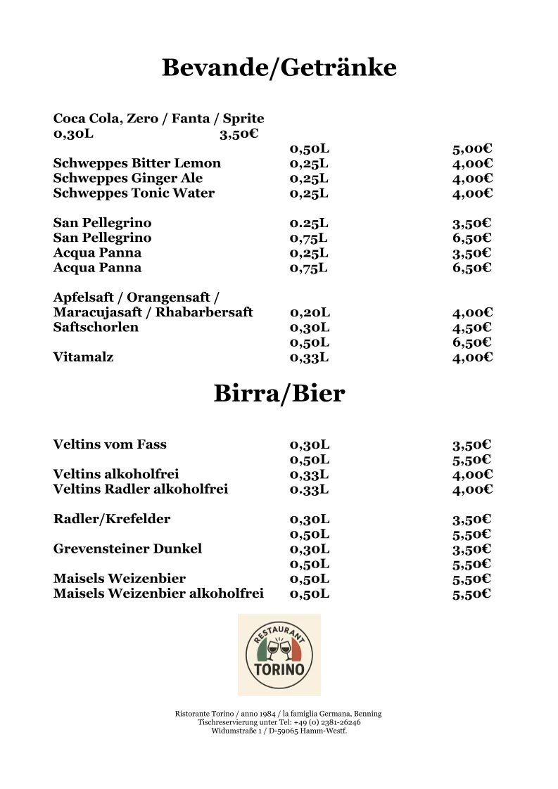 Ristorante Torino – Speisekarte in Hamm, Nordrhein-Westfalen