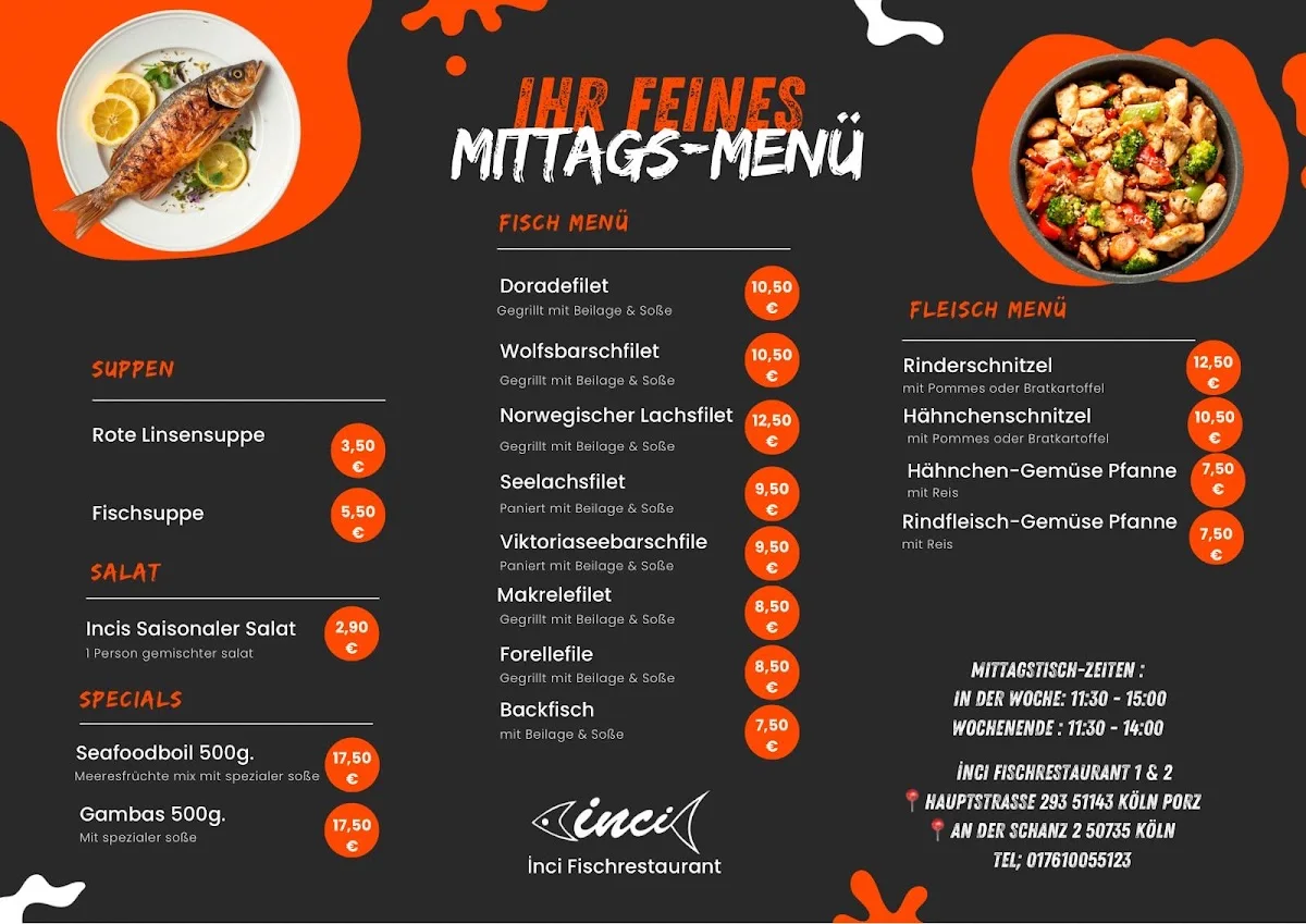 Inci Fischrestaurant – Speisekarte in Köln, Nordrhein-Westfalen