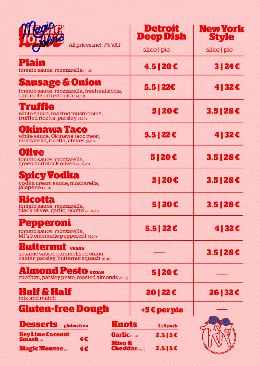 Magic John’s Pizza – Speisekarte in Berlin