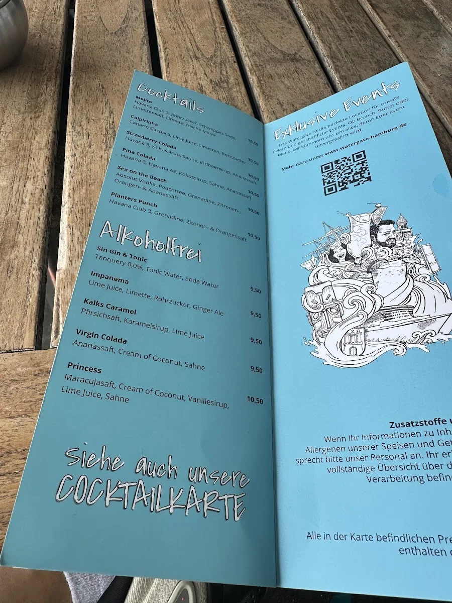 Watergate Café Bar Restaurant – Speisekarte in Hamburg