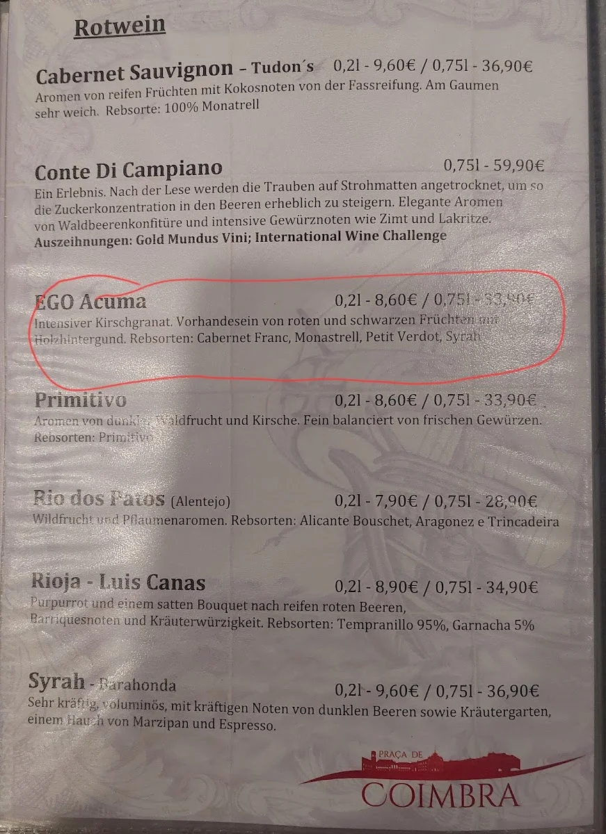 Restaurant Praça de Coimbra – Speisekarte in Hamburg