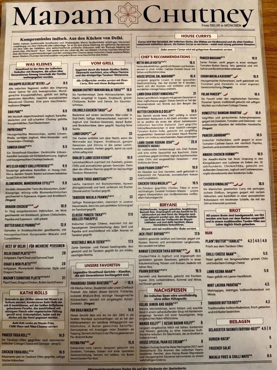 Madam Chutney – Speisekarte in München, Bayern