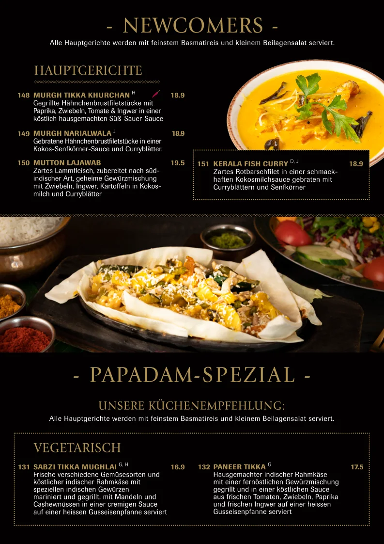 Papadam Indisches Restaurant – Speisekarte in Berlin