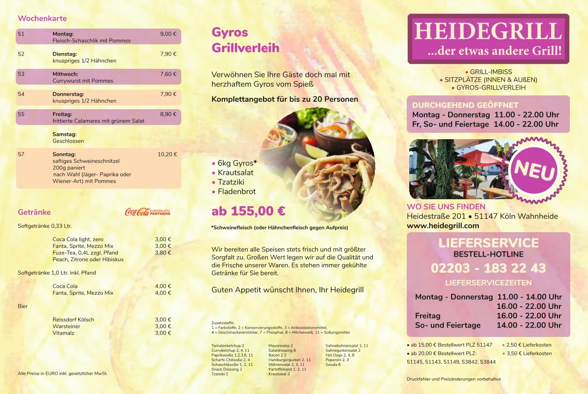 Heidegrill – Speisekarte in Köln, Nordrhein-Westfalen