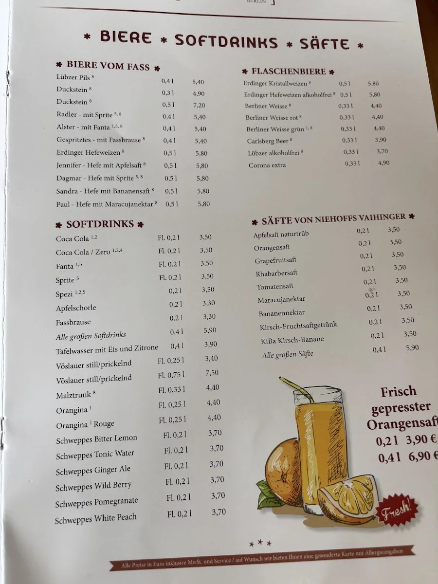 Parkcafé Berlin – Speisekarte in Berlin