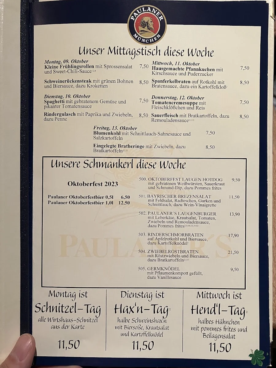 Paulaner's Restaurant – Speisekarte in Hamburg