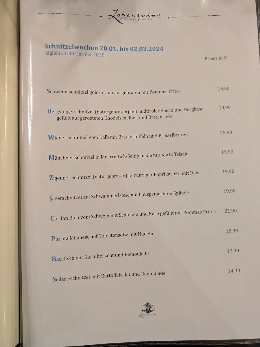 Lohengrins Wirtshaus und Bar – Speisekarte in München, Bayern