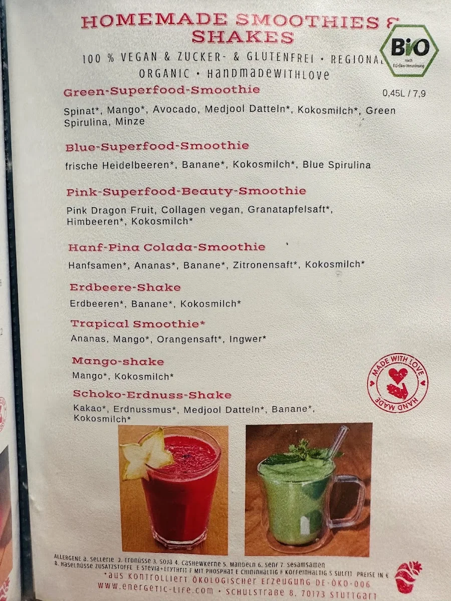 Energetic life Restaurant – Speisekarte in Stuttgart, Baden-Württemberg