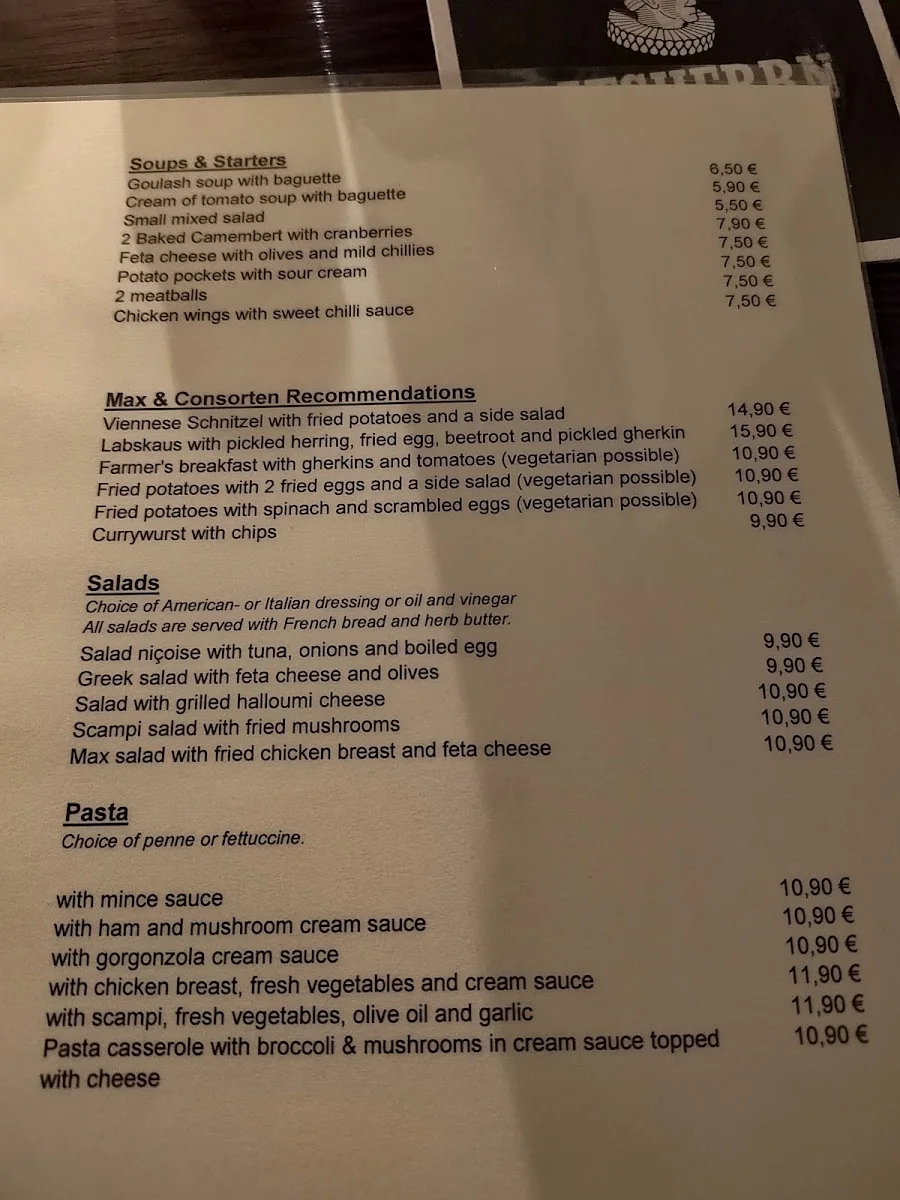 Max & Consorten – Speisekarte in Hamburg