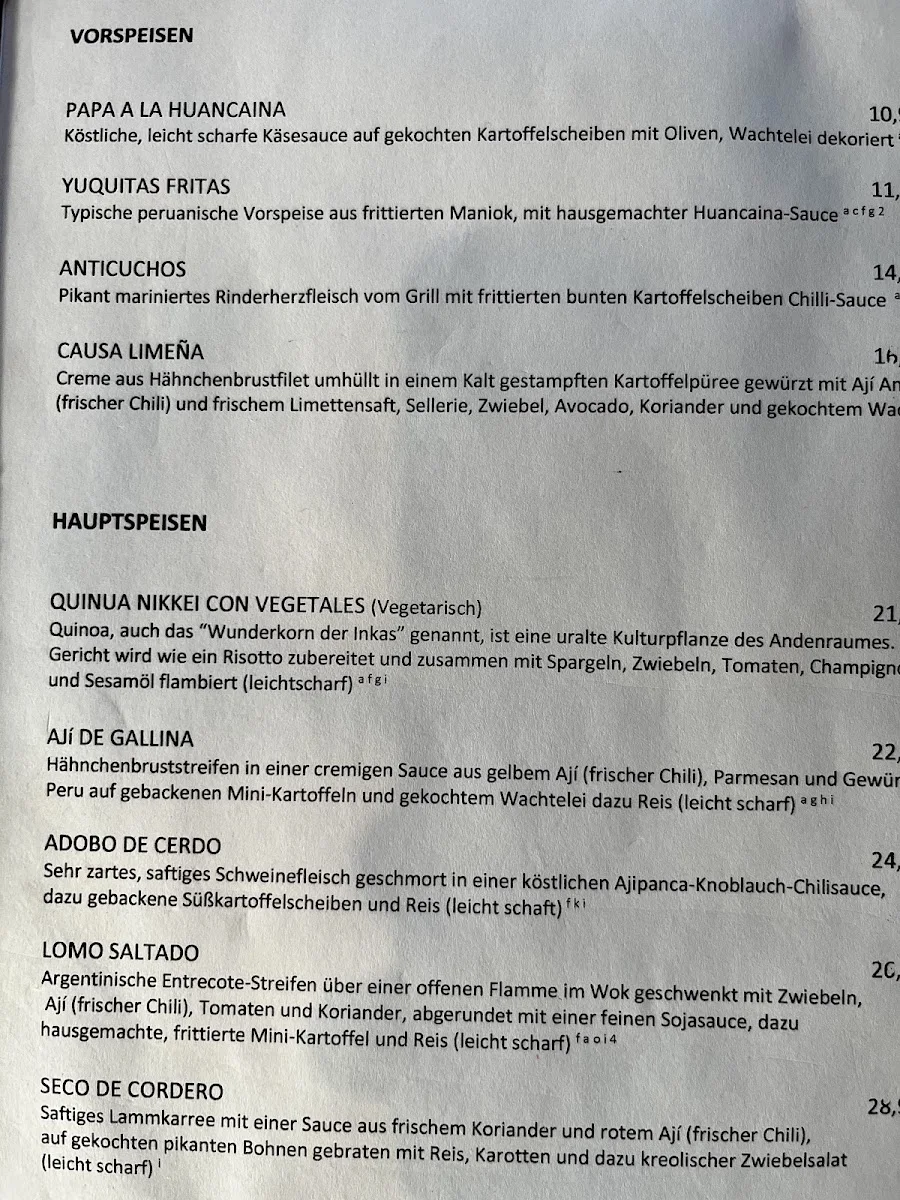 Nasca – Speisekarte in München, Bayern