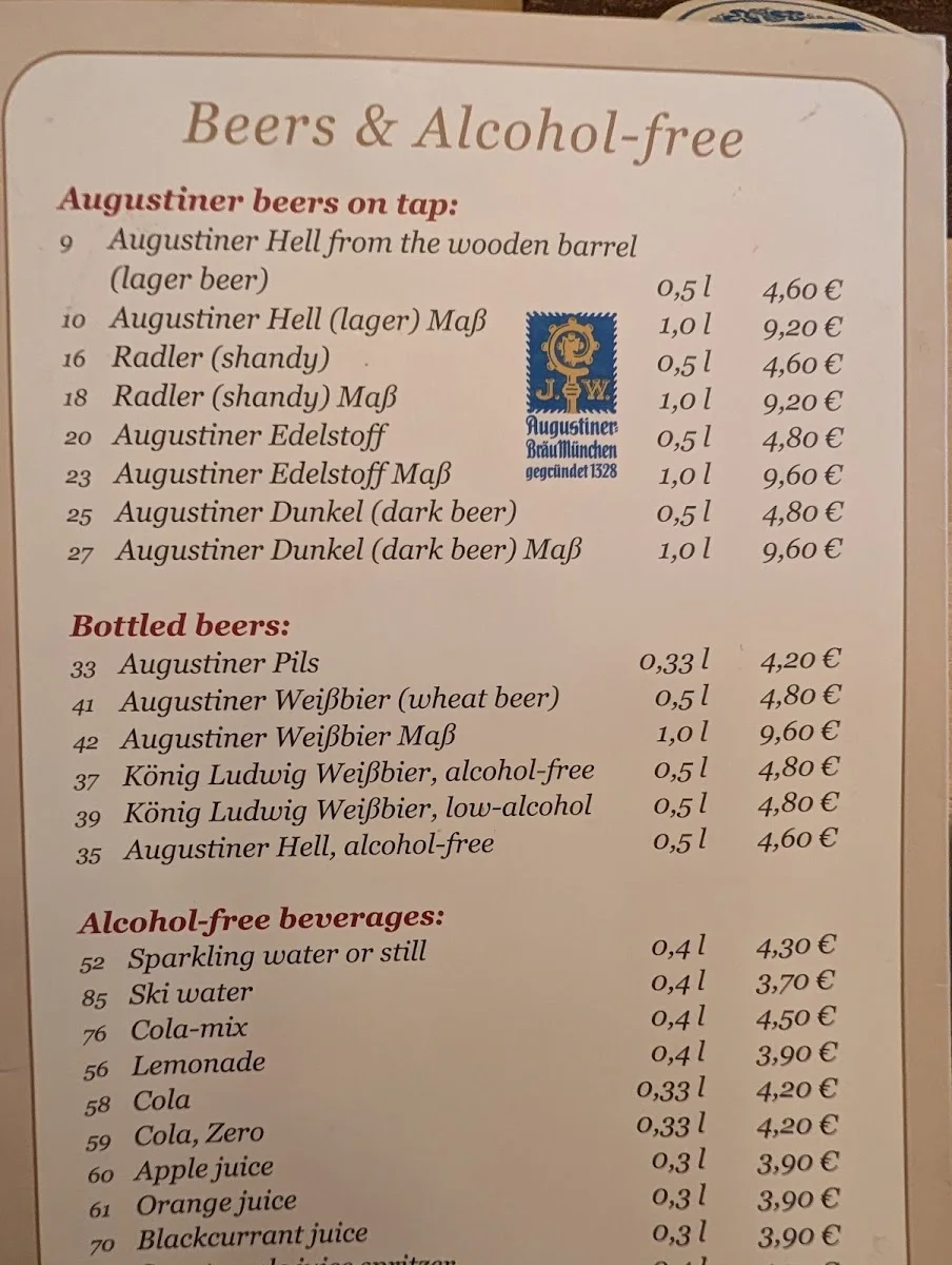 Augustiner Klosterwirt – Speisekarte in München, Bayern
