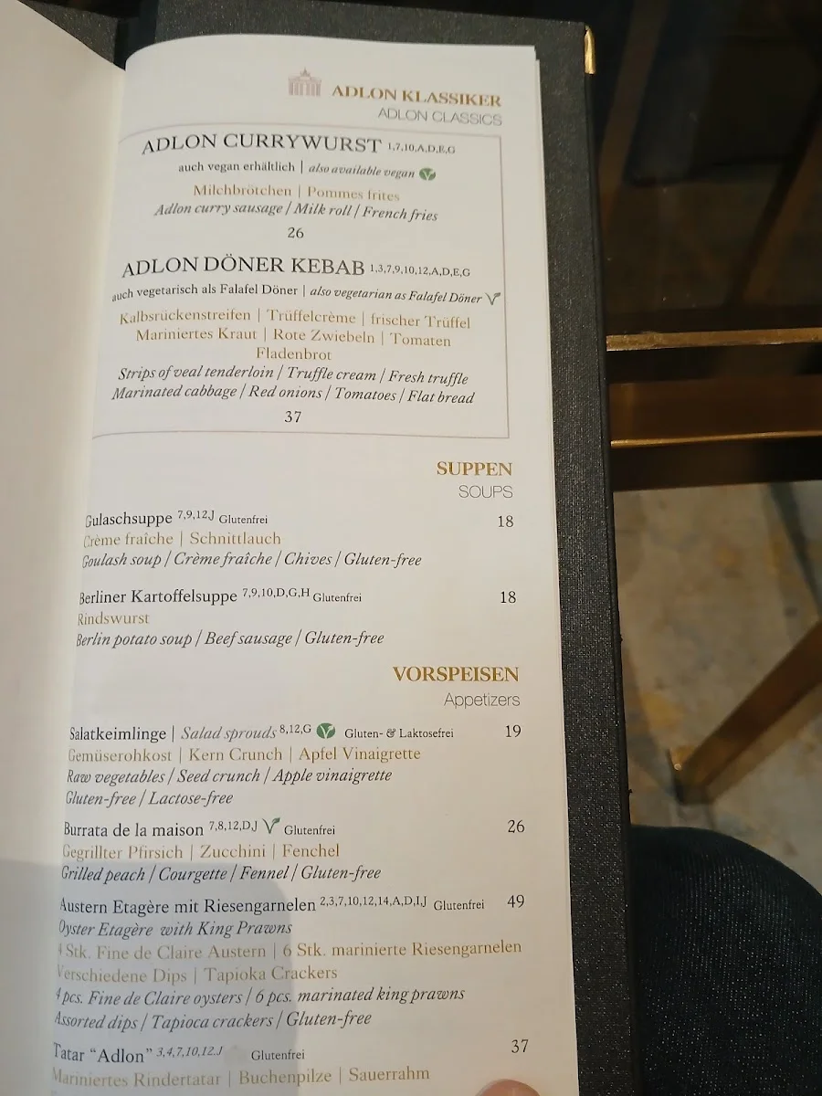 Lobby Lounge & Bar Hotel Adlon – Speisekarte in Berlin