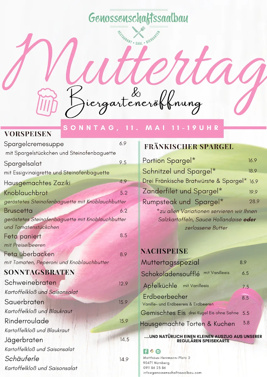 Genossenschaftssaalbau Restaurant Nürnberg – Speisekarte in Nürnberg, Bayern