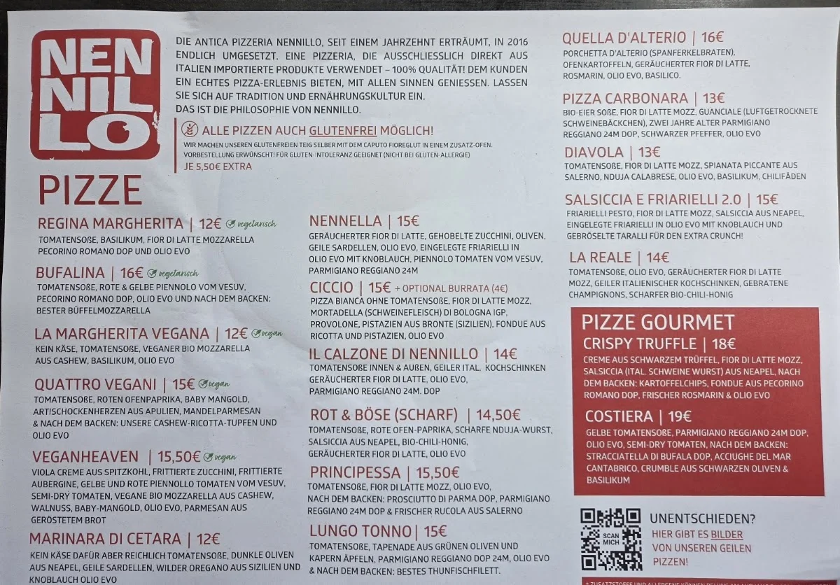 Antica Pizzeria Nennillo - Köln Südstadt – Speisekarte in Köln, Nordrhein-Westfalen