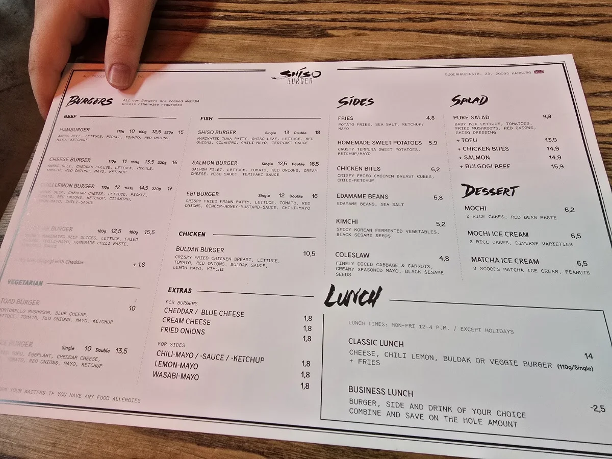 Shiso Burger – Speisekarte in Hamburg