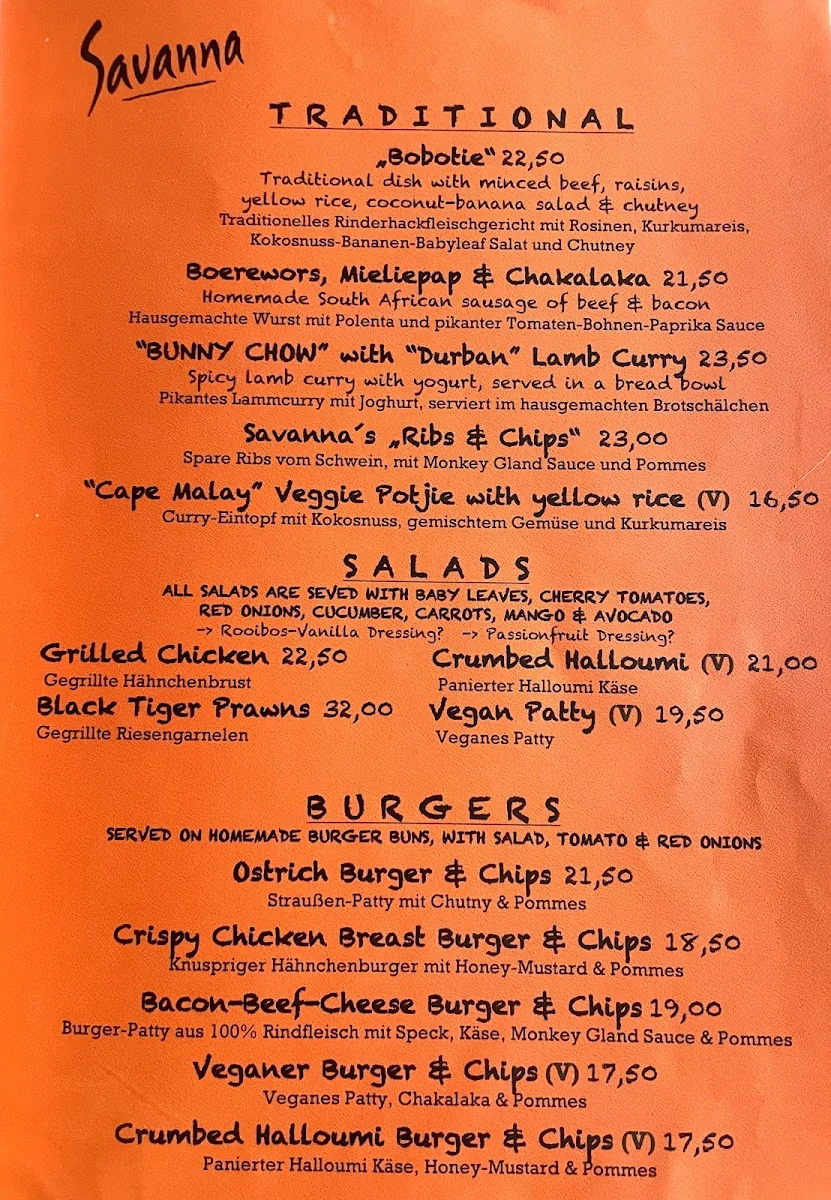 Restaurant Savanna Munich – Speisekarte in München, Bayern