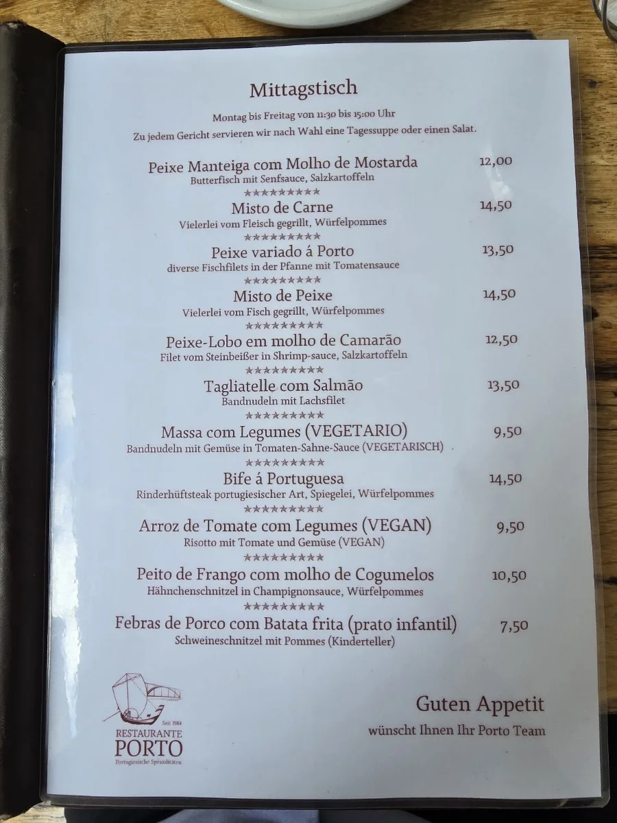 Restaurante Porto – Speisekarte in Hamburg
