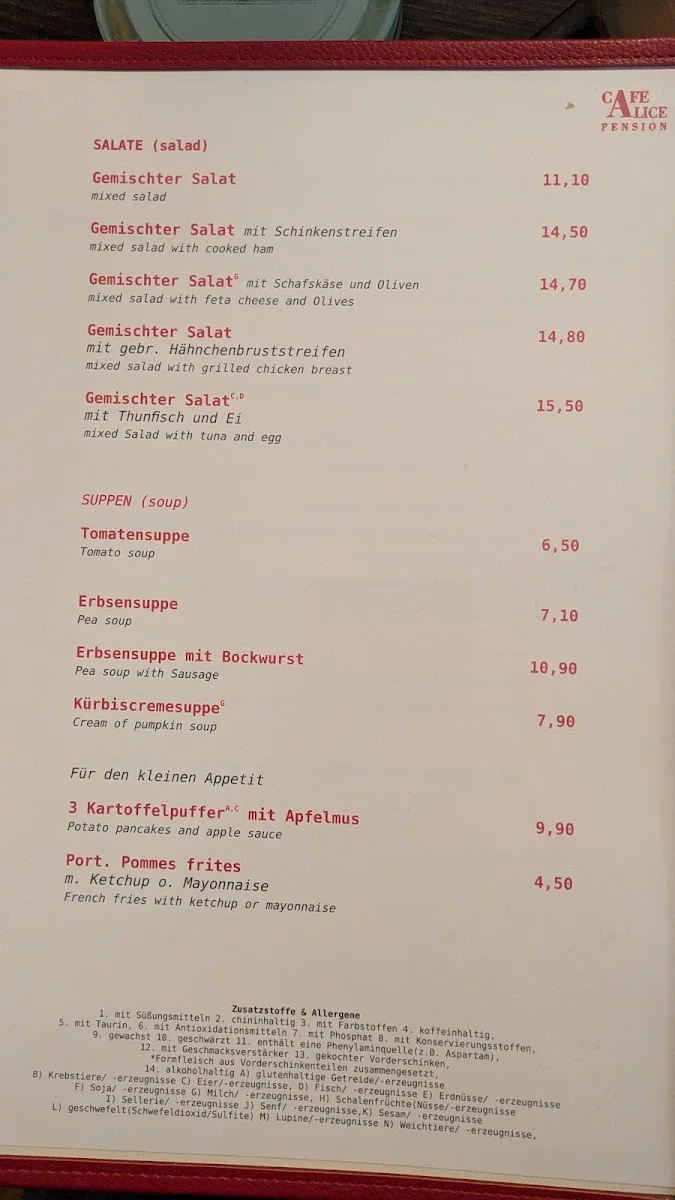 Café Alice GmbH – Speisekarte in Potsdam, Brandenburg