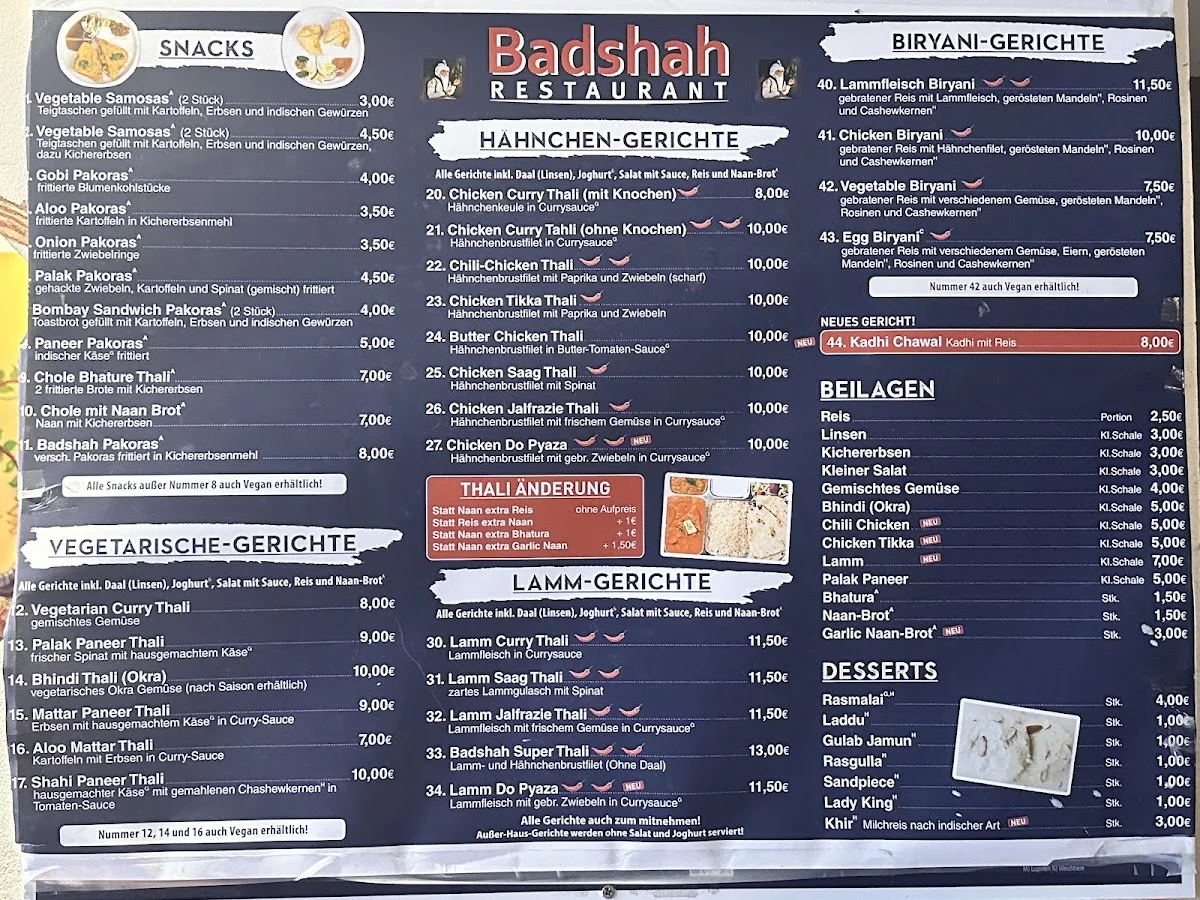 Badshah Restaurant – Speisekarte in Hamburg
