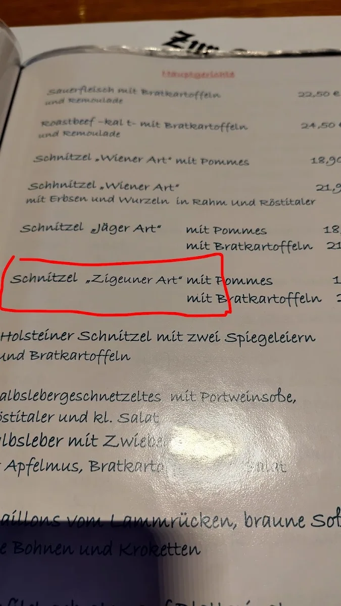 Zur Alten 16 – Speisekarte in Wentorf bei Hamburg, Schleswig-Holstein