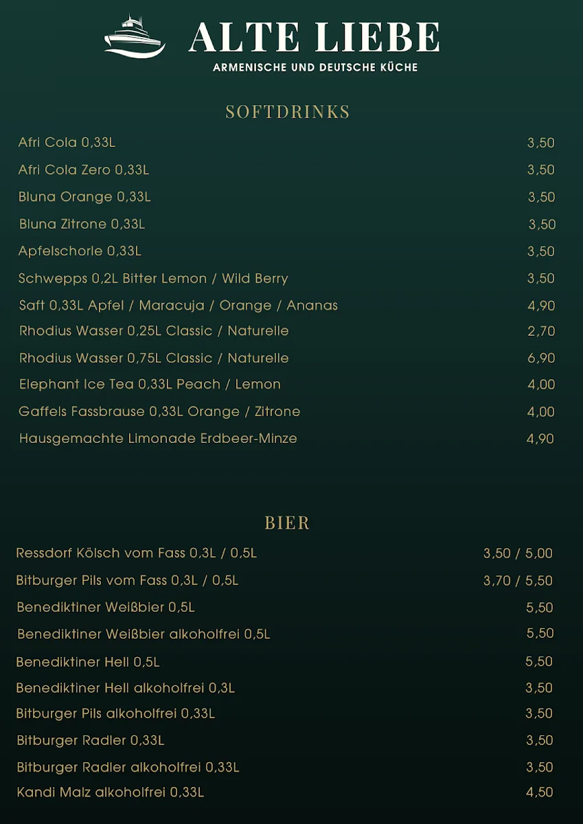 Alte Liebe Schiff – Biergarten Königswinter – Speisekarte in Königswinter, Nordrhein-Westfalen