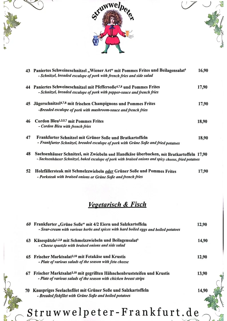 Apfelwein Struwwelpeter – Speisekarte in Frankfurt am Main, Hessen