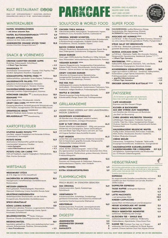 Park Café München – Speisekarte in München, Bayern