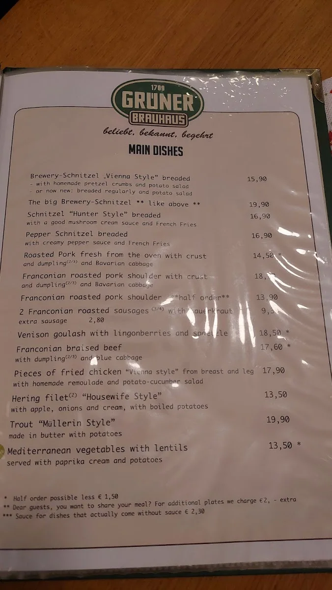 Grüner Brauhaus – Speisekarte in Fürth, Bayern