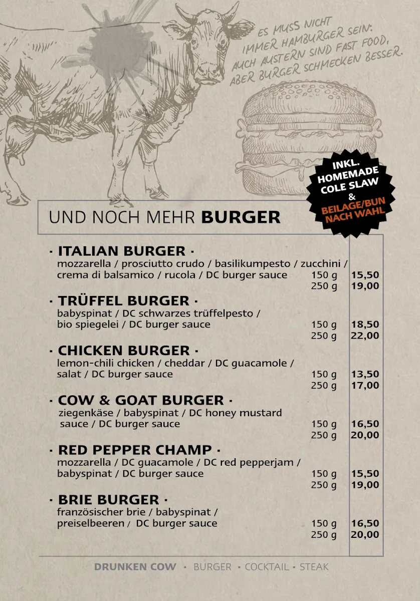 Drunken Cow Bar & Grill – Speisekarte in München, Bayern