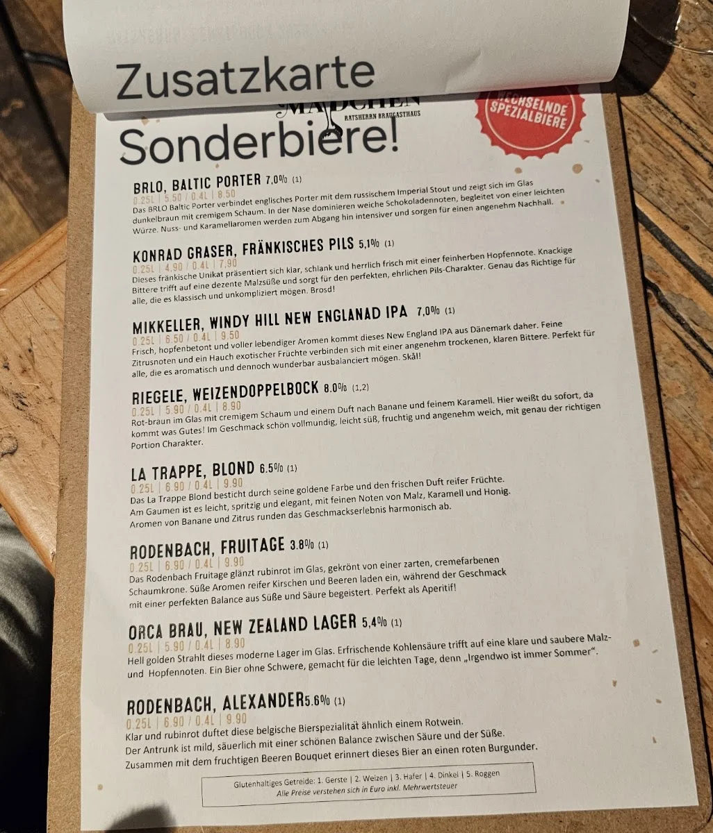 Altes Mädchen Ratsherrn Braugasthaus Hamburg – Speisekarte in Hamburg