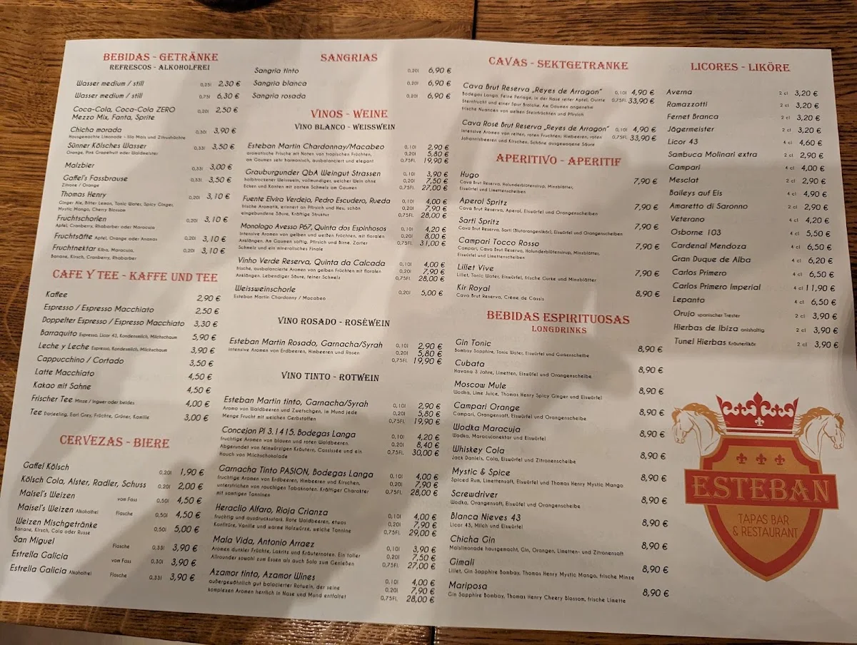 Esteban Tapas – Speisekarte in Bergisch Gladbach, Nordrhein-Westfalen
