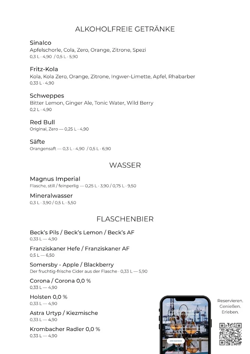 Beach Elbterrassen – Speisekarte in Hamburg
