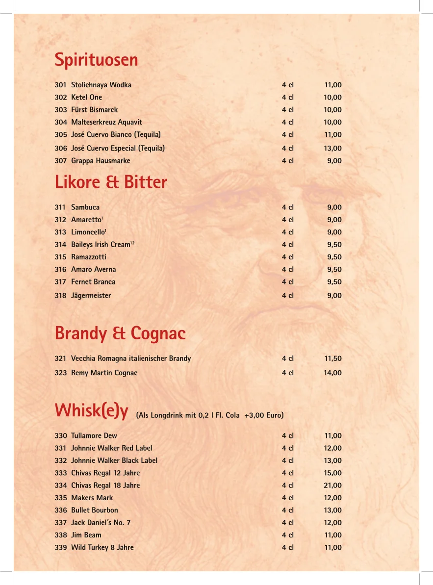 Da Vinci – Speisekarte in Berlin