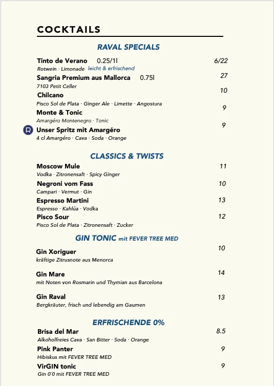 Bar Raval tapas&catering – Speisekarte in Berlin