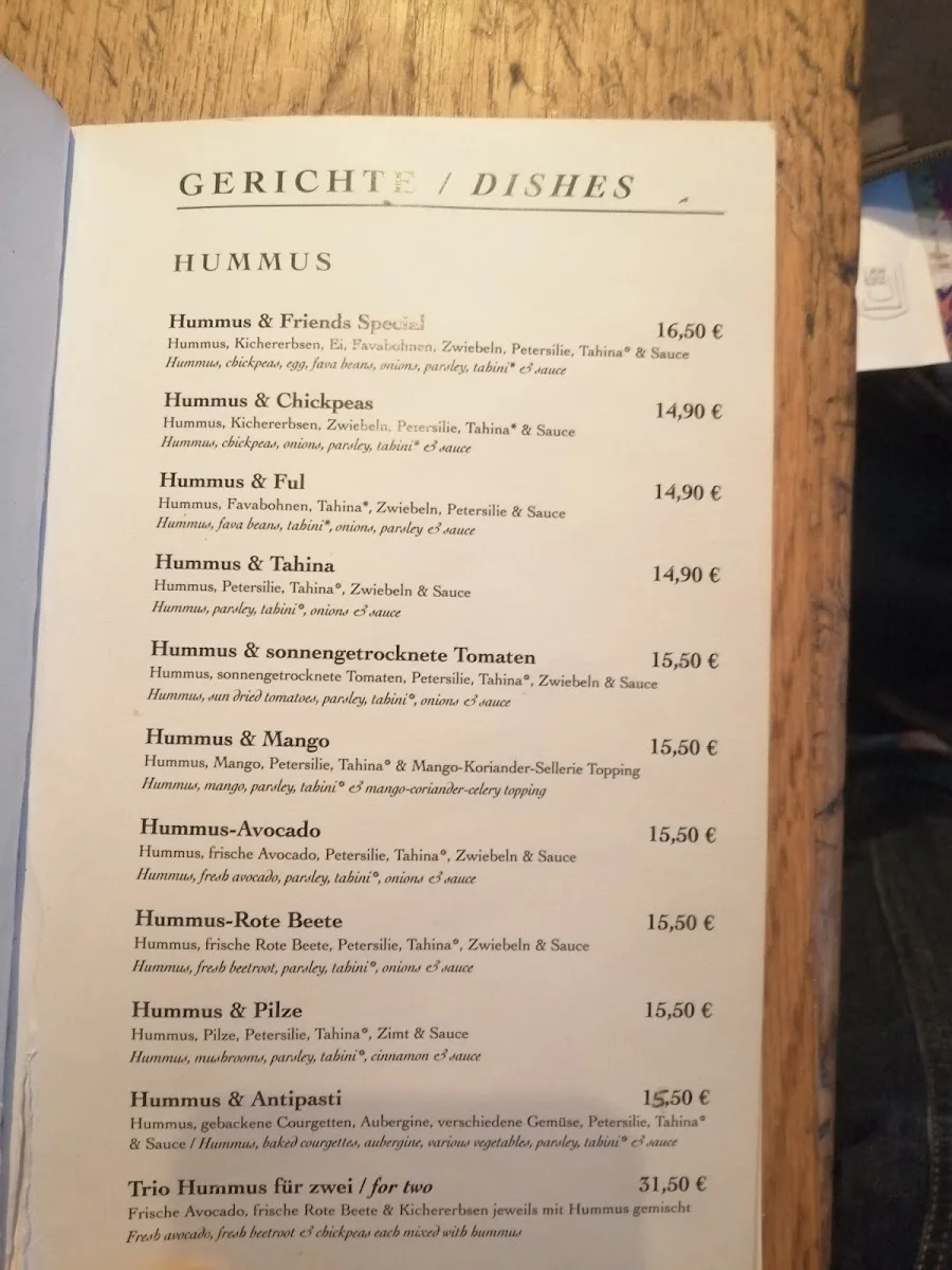 Hummus & Friends – Speisekarte in Berlin