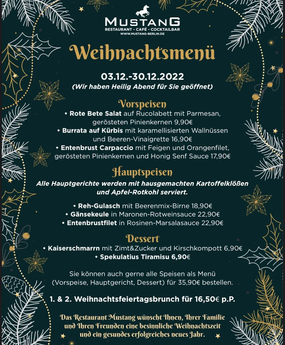Mustang Restaurant, Cafe & Cocktailbar | Italienische Spezialitäten & Steakhaus – Speisekarte in Berlin