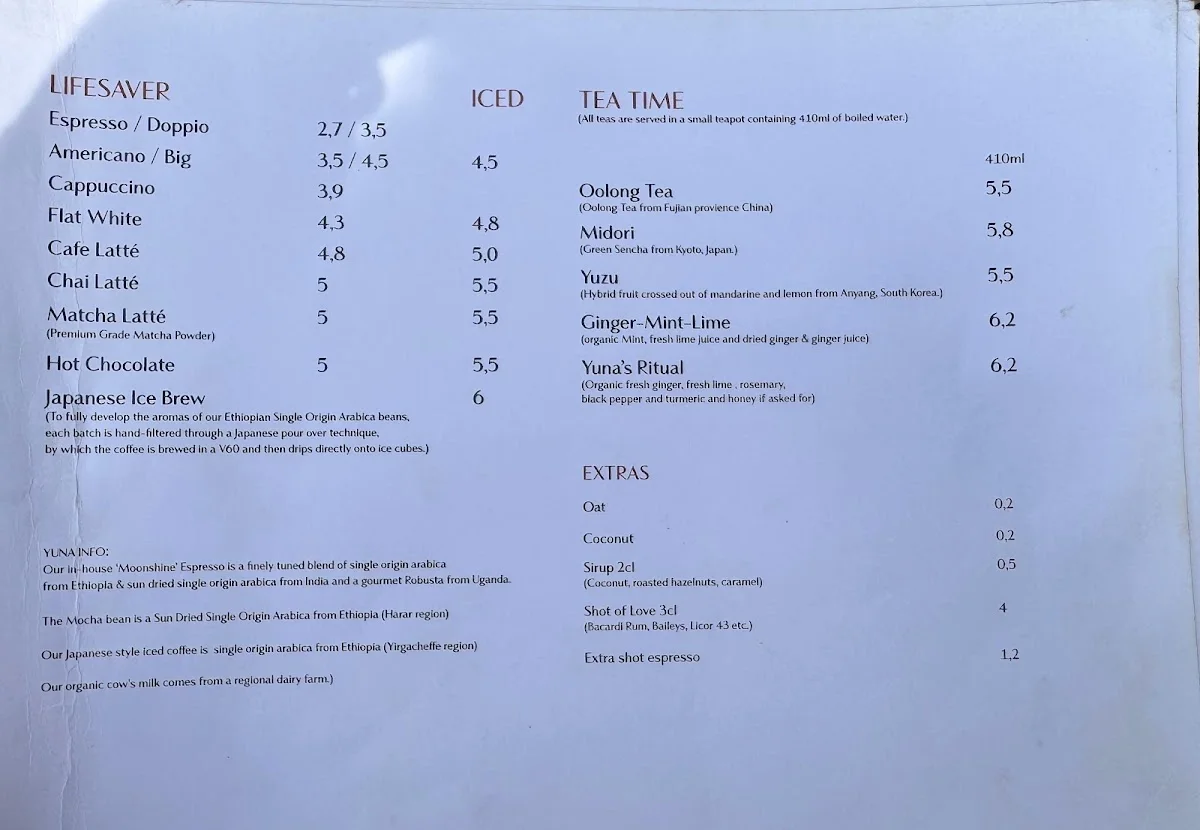 YUNA – Speisekarte in Berlin