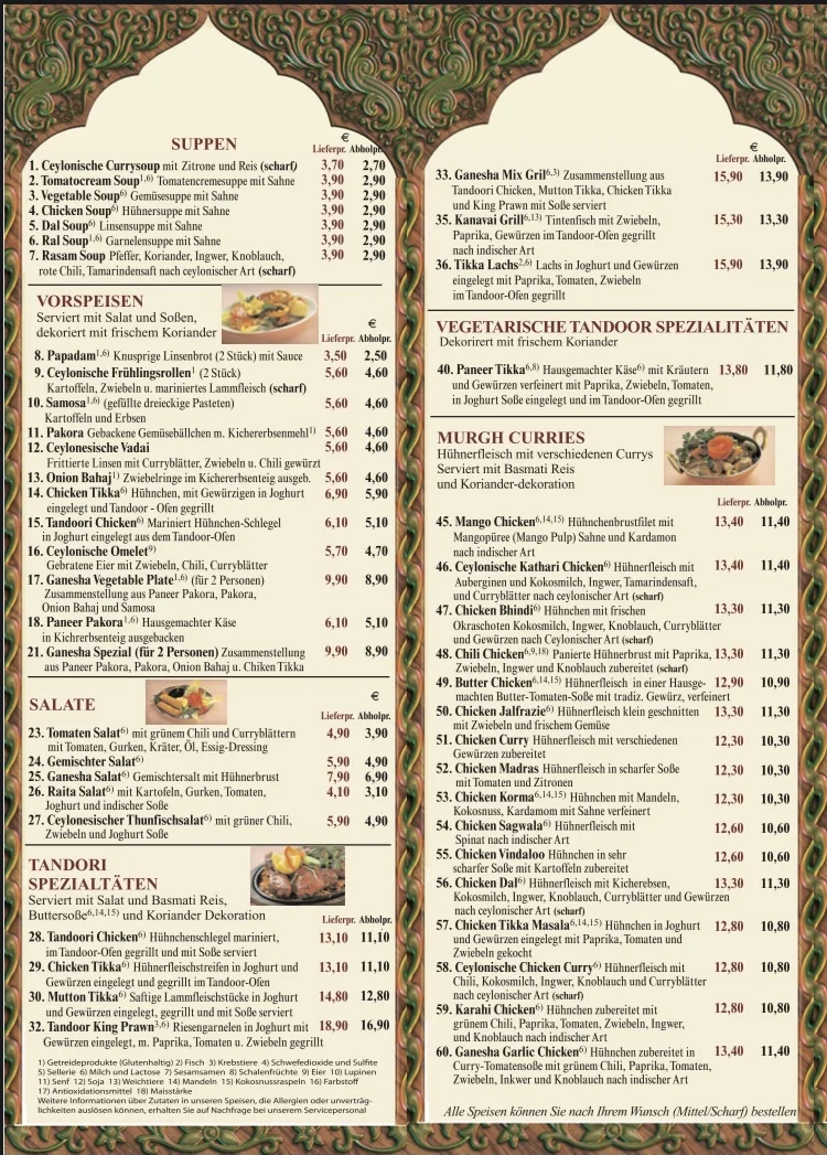 Ganesha Restaurant – Speisekarte in Stuttgart, Baden-Württemberg