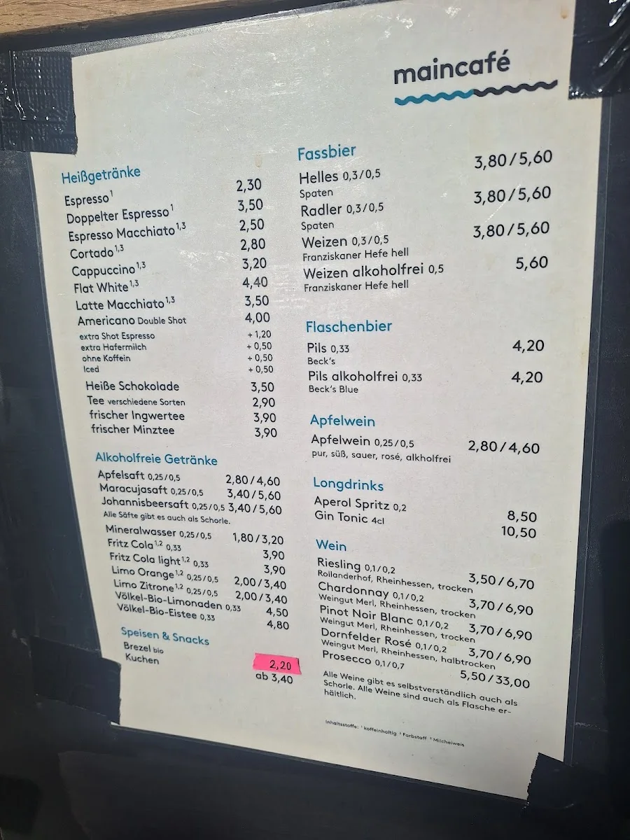 Maincafé – Speisekarte in Frankfurt am Main, Hessen