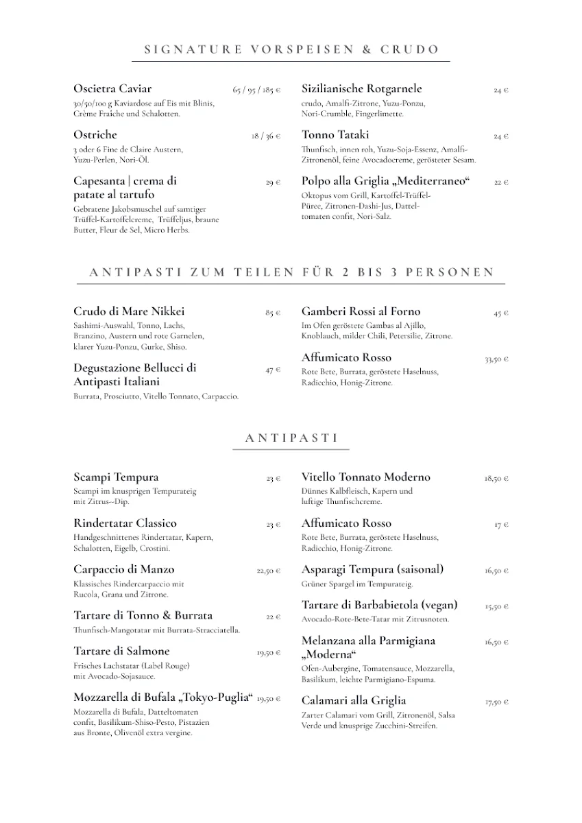 Bellucci Restaurant – Speisekarte in Berlin