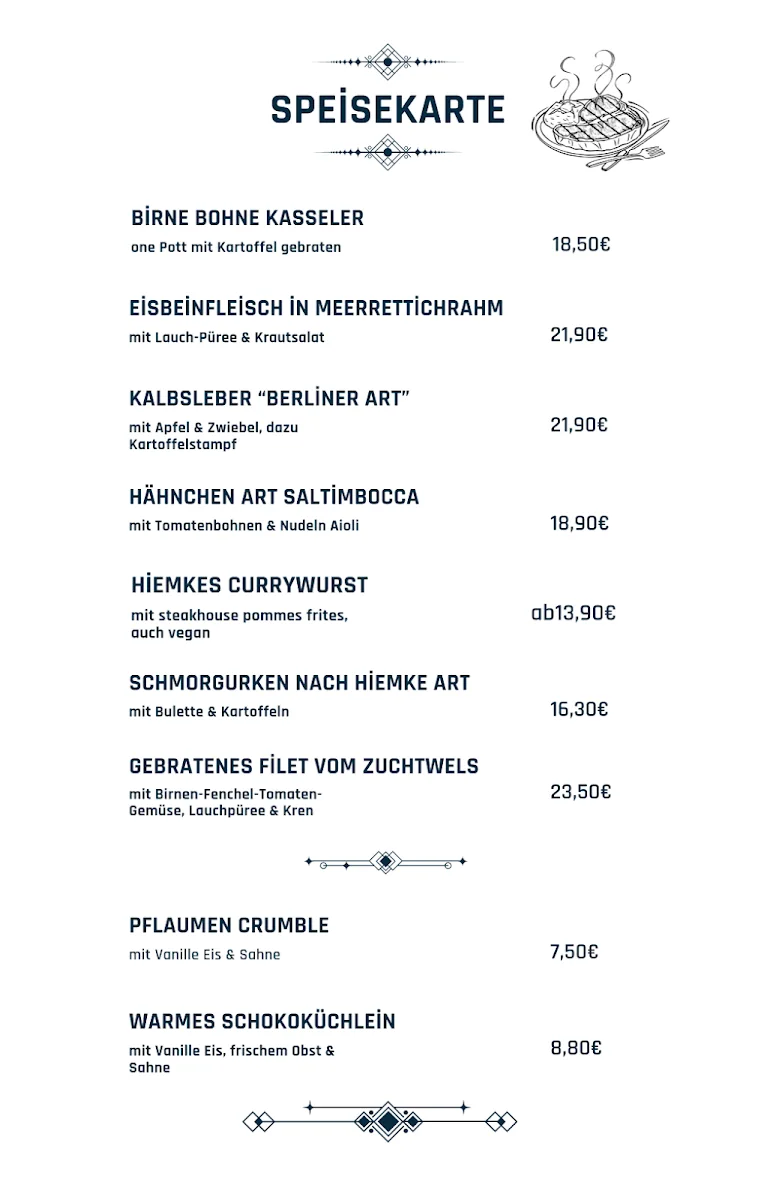 Restaurant Otto Hiemke – Speisekarte in Potsdam, Brandenburg