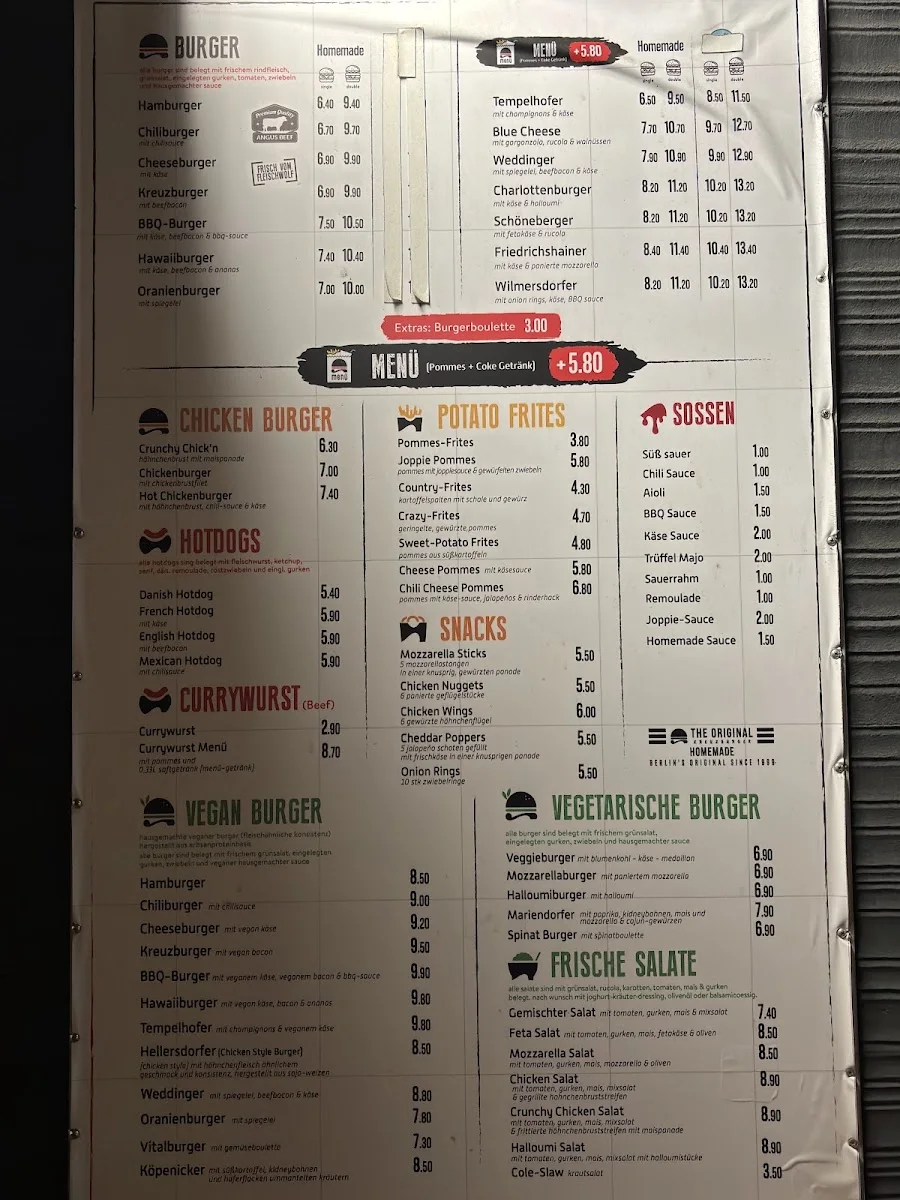 Kreuzburger – Speisekarte in Berlin