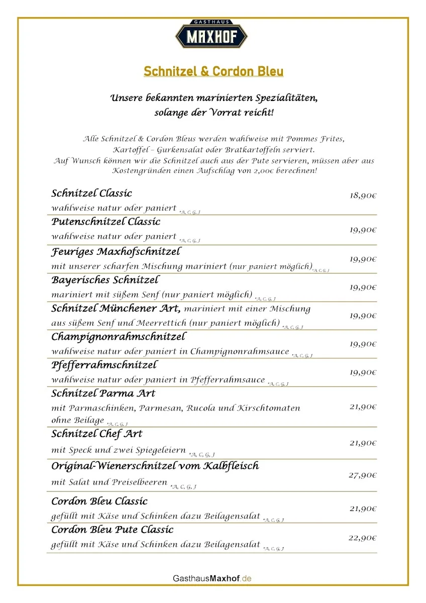 Gasthaus Maxhof – Speisekarte in München, Bayern