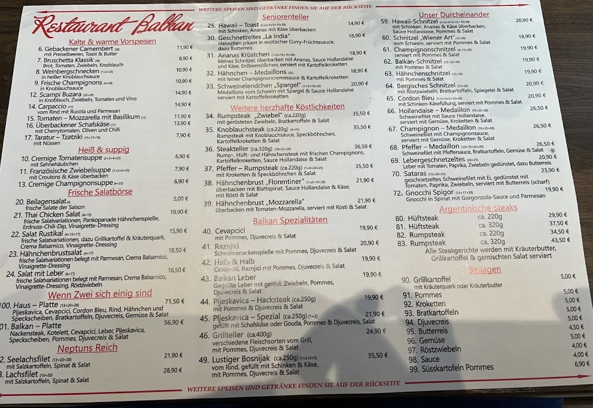 Restaurant Balkan / Leverkusen – Speisekarte in Leverkusen, Nordrhein-Westfalen